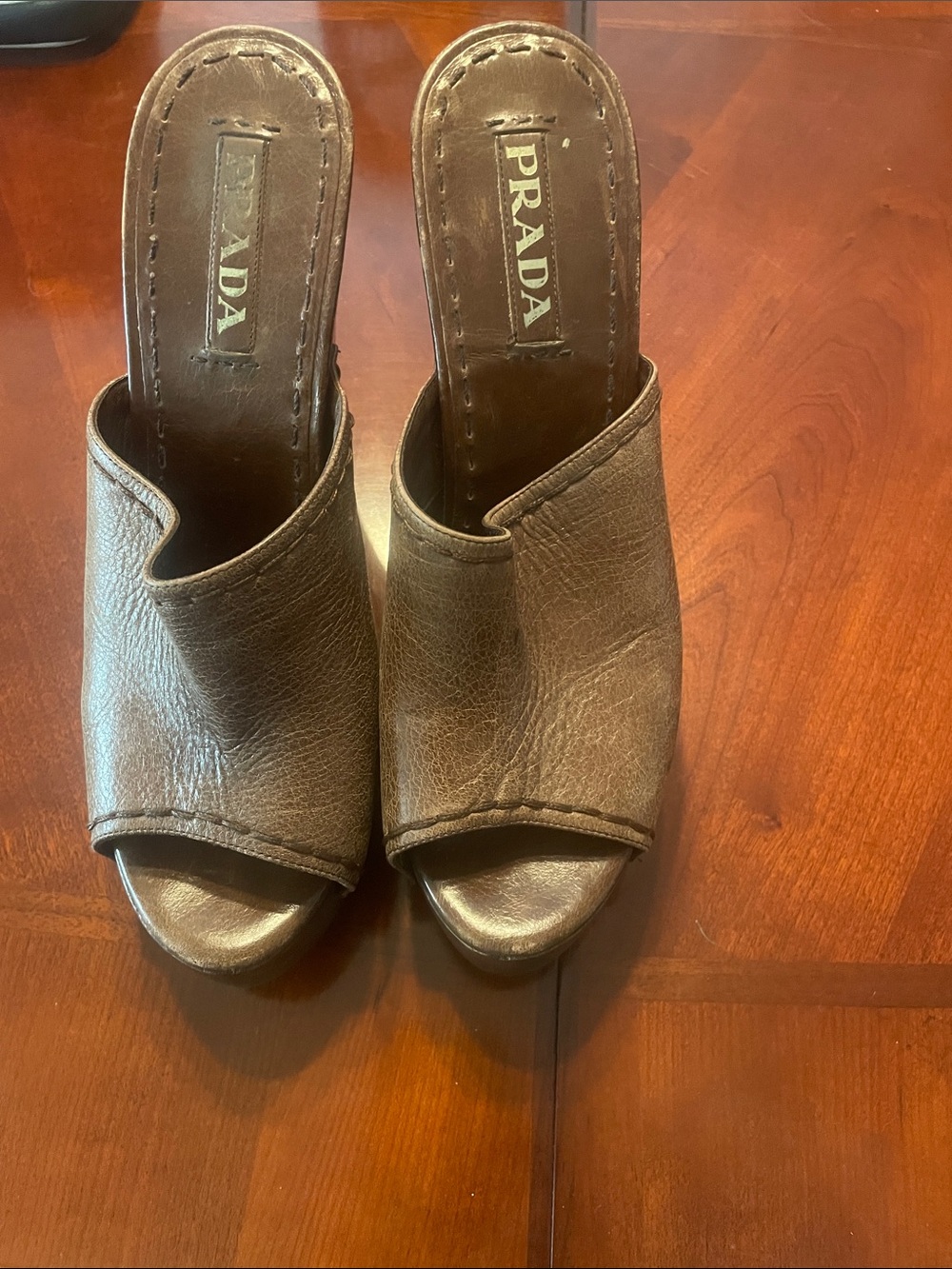 Prada Brown Leather Open-Toe Mule Slides